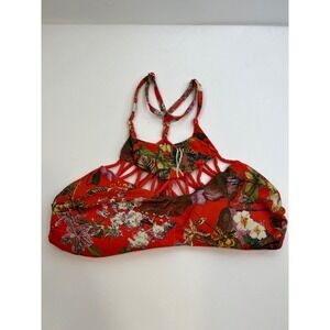 TiniBikini Swimwear Top Women's Size XS Orange Floral Reversible T Back‎ Strap